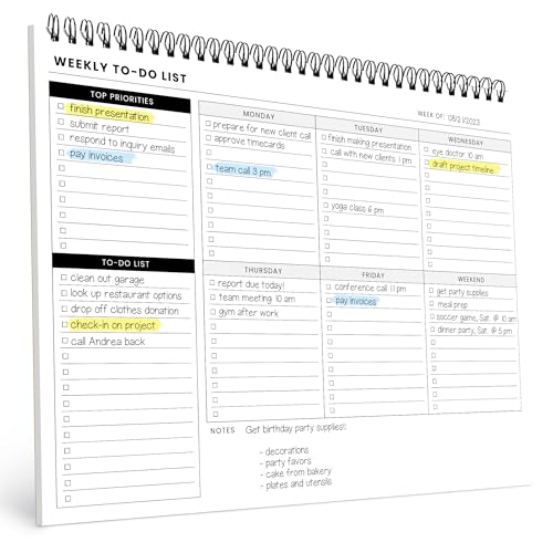 Weekly To Do List Spiral Planner Pad - 8.5x11