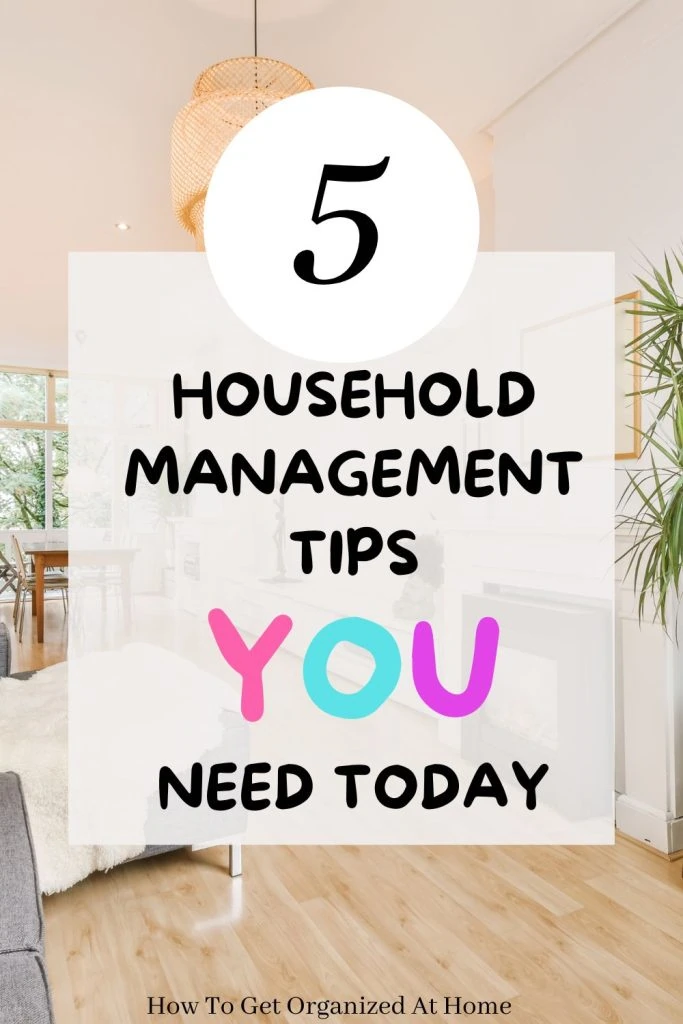 living room image behind wording which says 5 household managment tips you need today