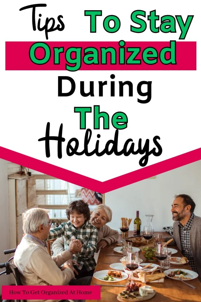 Family enjoying their time together with the words: Tips to stay organized during the holidays.