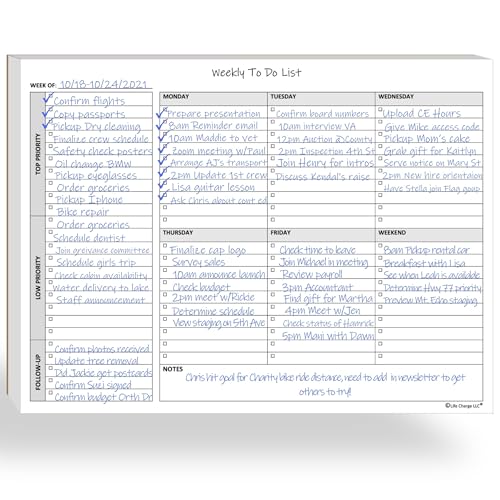 Weekly To Do List Notepad, 60 Page Task Planning Pad w/Daily Checklist, Priority Todo Checkbox & Notes. Desk Notebook to Organize Office 11 X 8.5