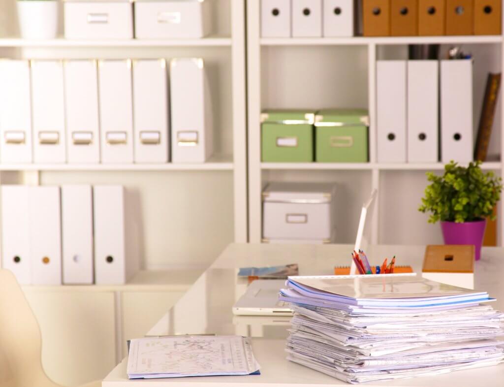 stacks of papers in an office