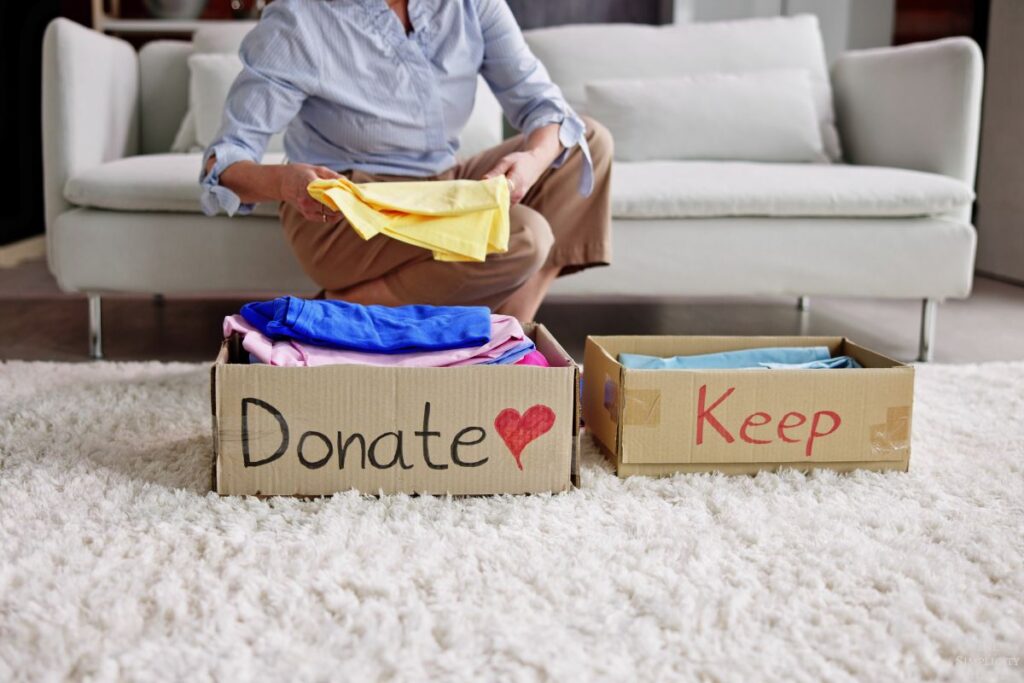 donate and keep decluttering boxes