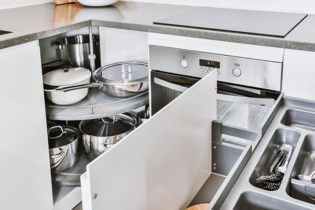 lazy Susan in a corner kitchen cabinet