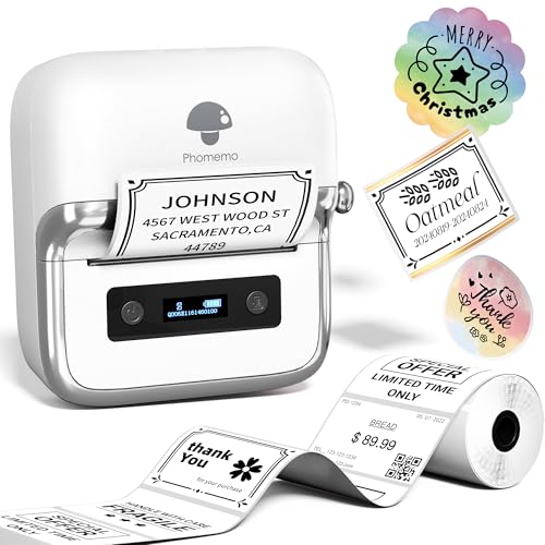 Phomemo M250 Label Maker Machine with Tape, 3 Inch Thermal Label Maker, 2025 Upgrade Portable Barcode Label Printer for Business, Home, Logo Label, Sticker Printer for Phones & PC, with 1 Roll Label