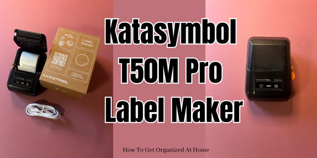2 images of the Katasymbol Label maker on a pinkish background with the words Katasymbol T50M Pro Label Maker