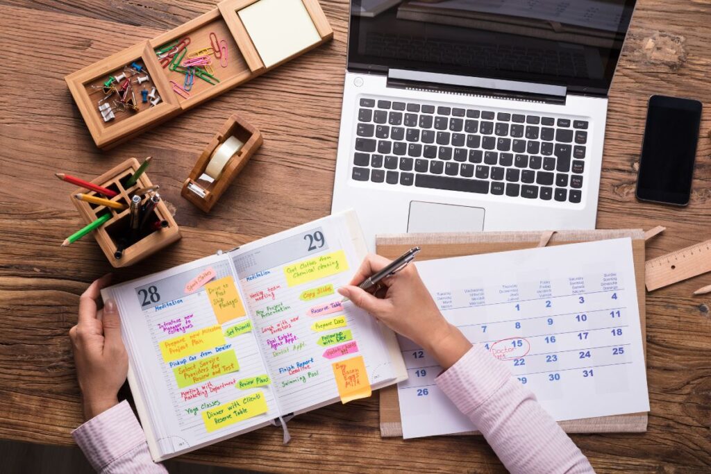 woman looking at calendar
