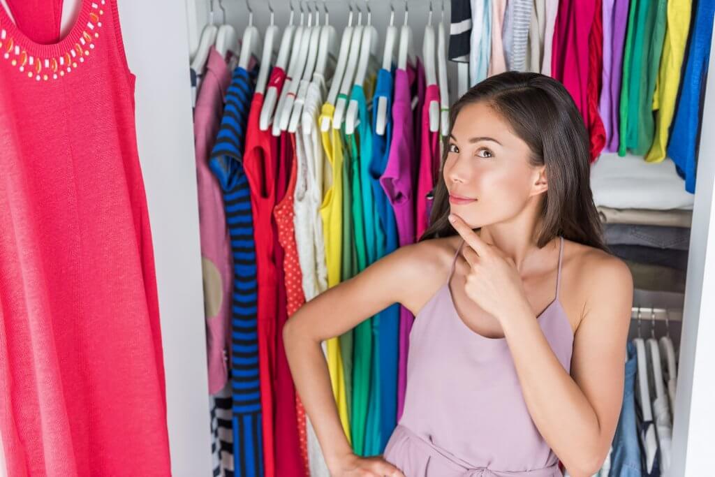 woman questioning her clothing