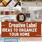 6 pictures of different ways to use labels in your home with the words ‘10 Creative Label Ideas to Organize your home’ on top of the images.