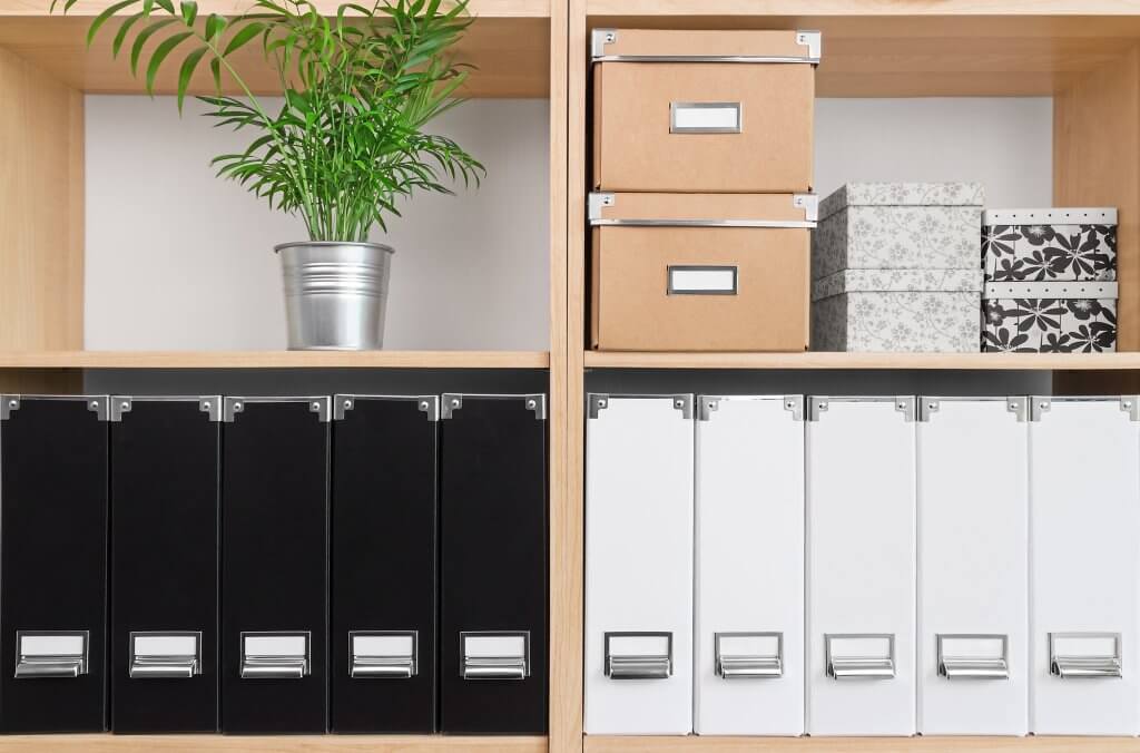 organized shelves with boxes and containers