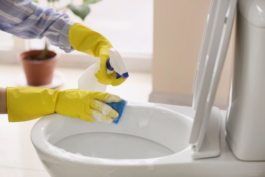 person cleaning the toilet
