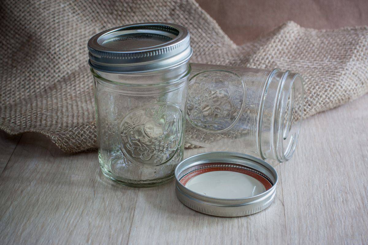 mason jars with burlap in the background